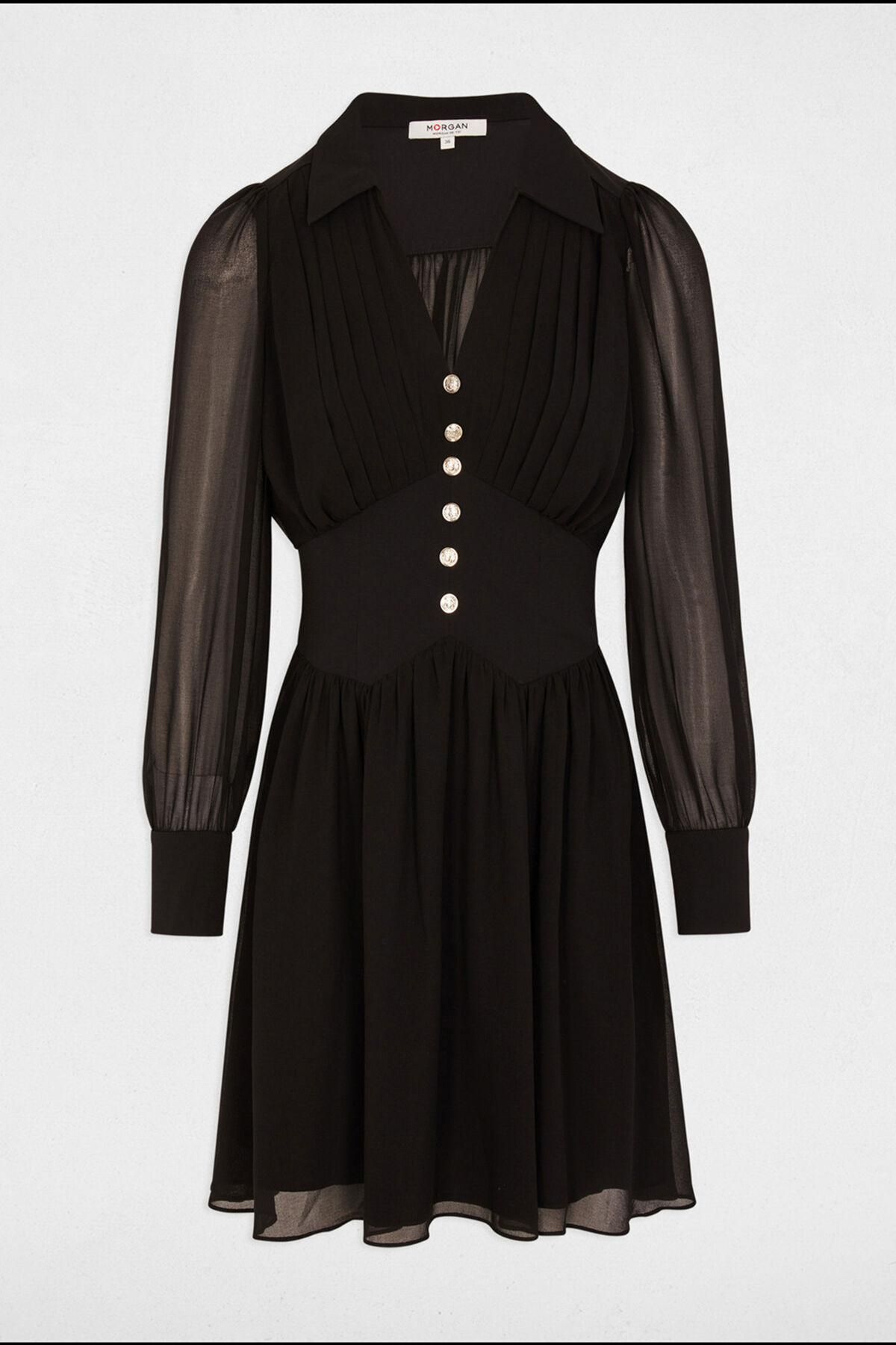 모르간 시스루 브이넥 플레어 미니 원피스 6442323 NEGRO - 상품 이미지