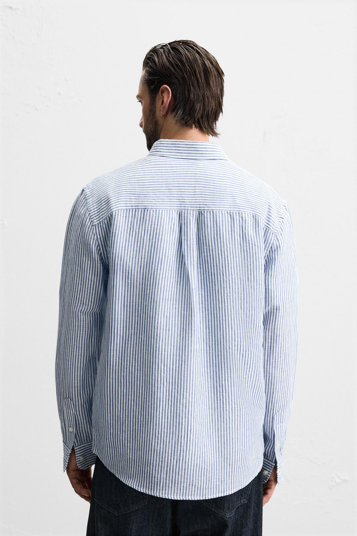 자라 리넨코튼 스트라이프 긴팔 셔츠 1063/305 BLUE/WHITE - 상세 이미지 4