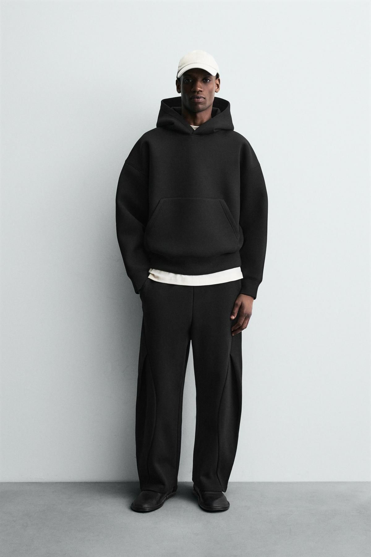 자라 네오프렌 블랙 후드 스웨트셔츠 1437/328 BLACK - 상세 이미지 2