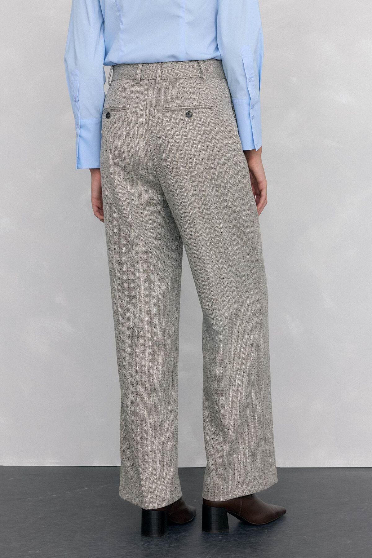 페드로 델 이에로 테일러드 헤링본 스트레이트 슬랙스 팬츠 7602530 GRIS - 상세 이미지 5