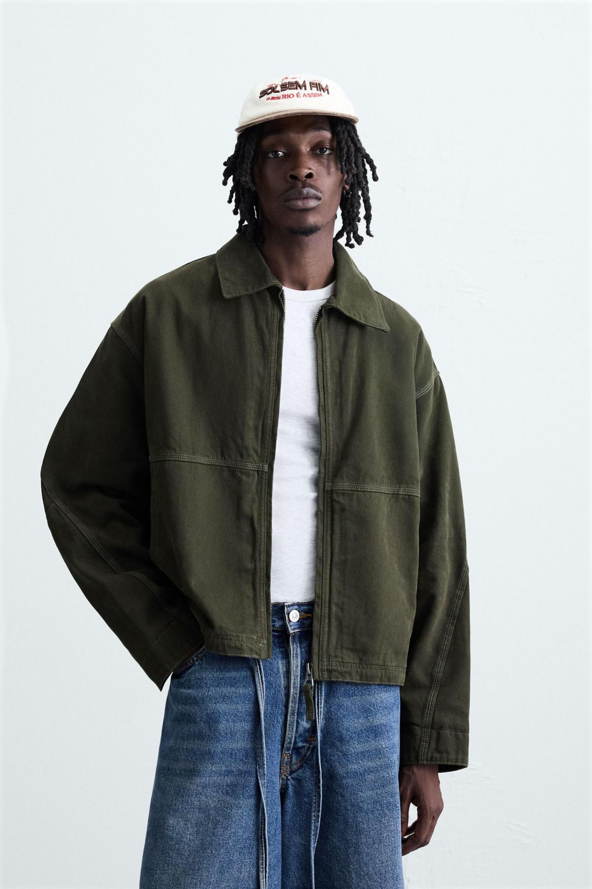 자라 테크니컬 카키 워싱 릴랙스핏 집업 재킷 6987/330 DARK KHAKI - 상세 이미지 3