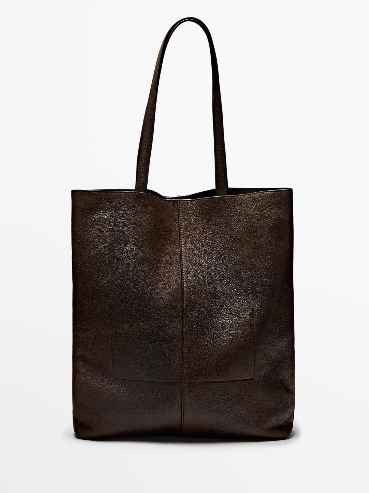 마시모두띠 크래클 마감 스웨이드 가죽 토트백 2358/315 BROWN - 상품 이미지
