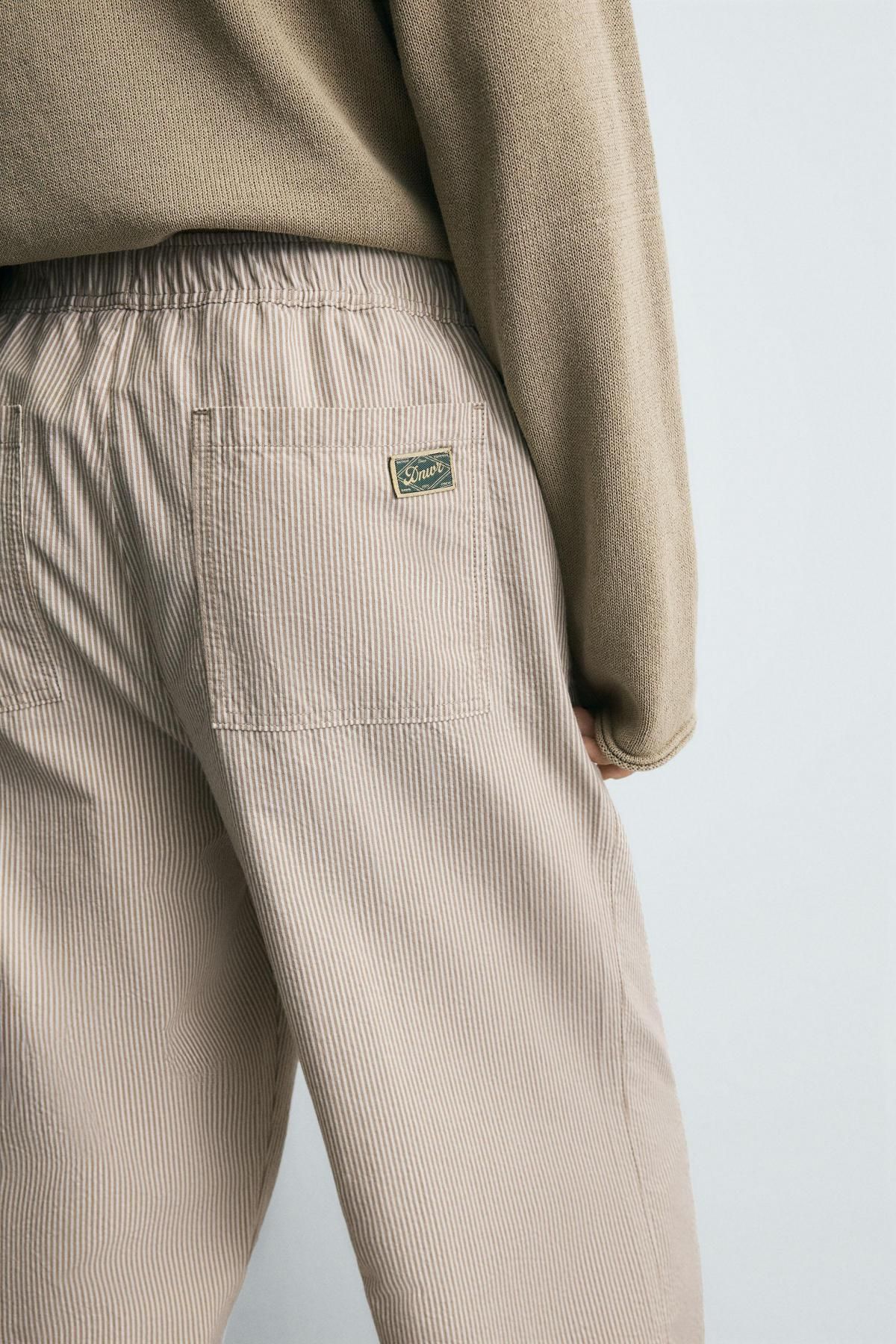 자라 코튼 스트라이프 릴랙스핏 와이드 팬츠 5862/390 STRIPED - 상세 이미지 5