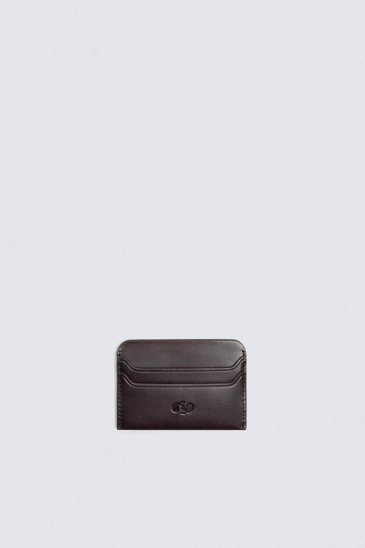 자라 프리미엄 레더 미니멀 카드지갑 3823/620 BROWN - 메인 이미지