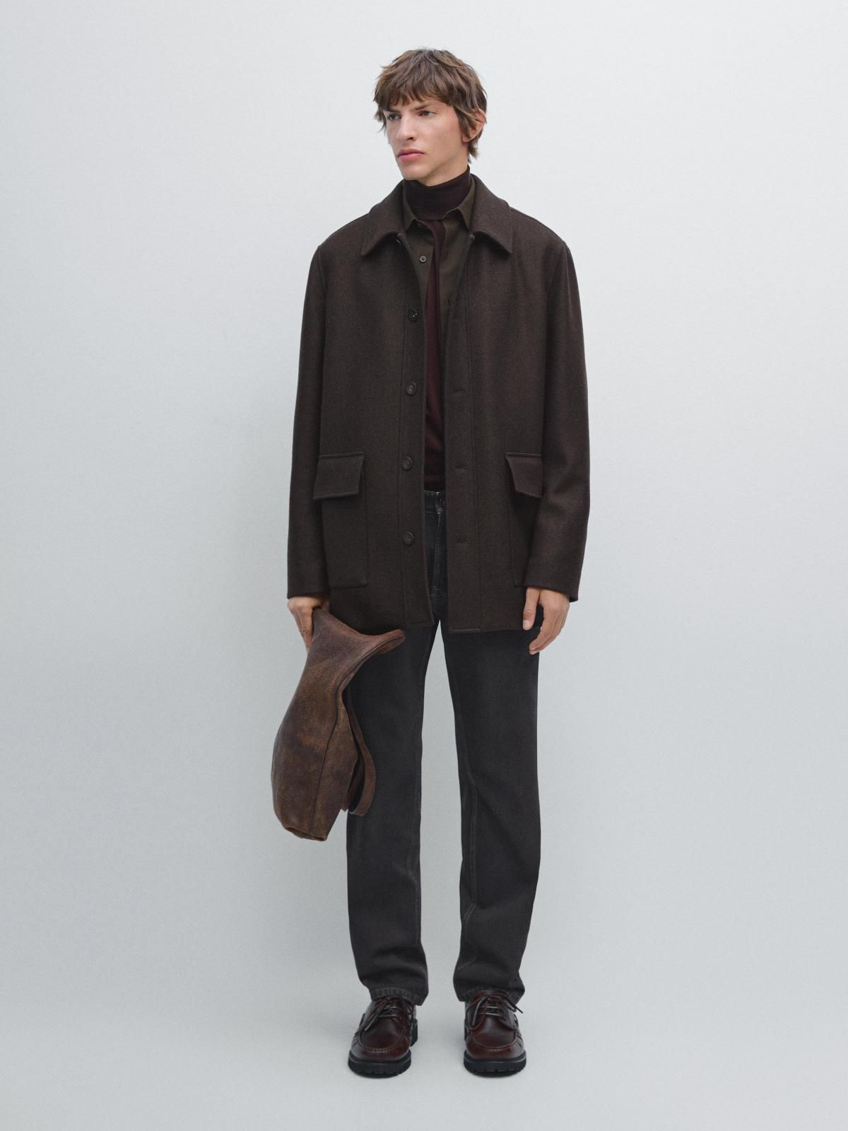마시모두띠 클래식 헤링본 울블렌드 미디 싱글코트 2897/375 CHOCOLATE - 상세 이미지 2