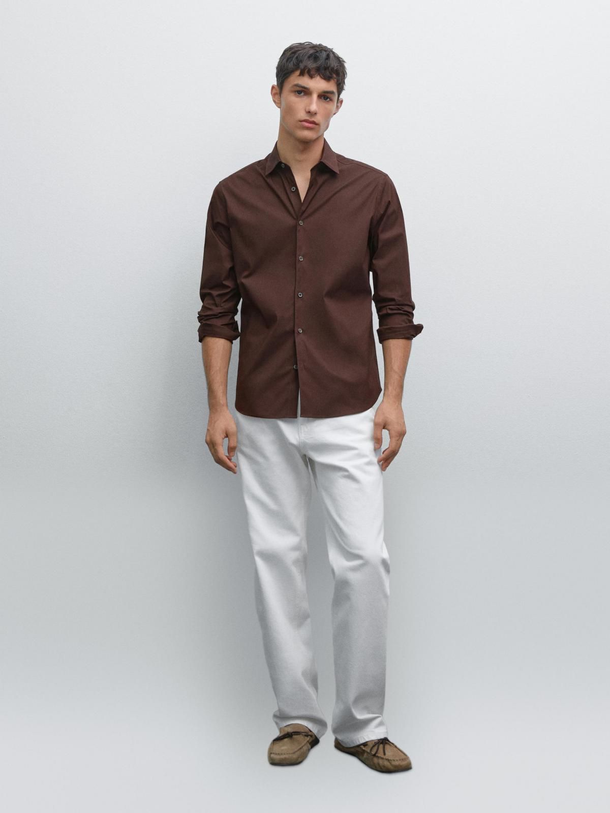 마시모두띠 슬림핏 스트레치 테크니컬 브라운 긴팔 셔츠 1740/280 BROWN - 상세 이미지 2