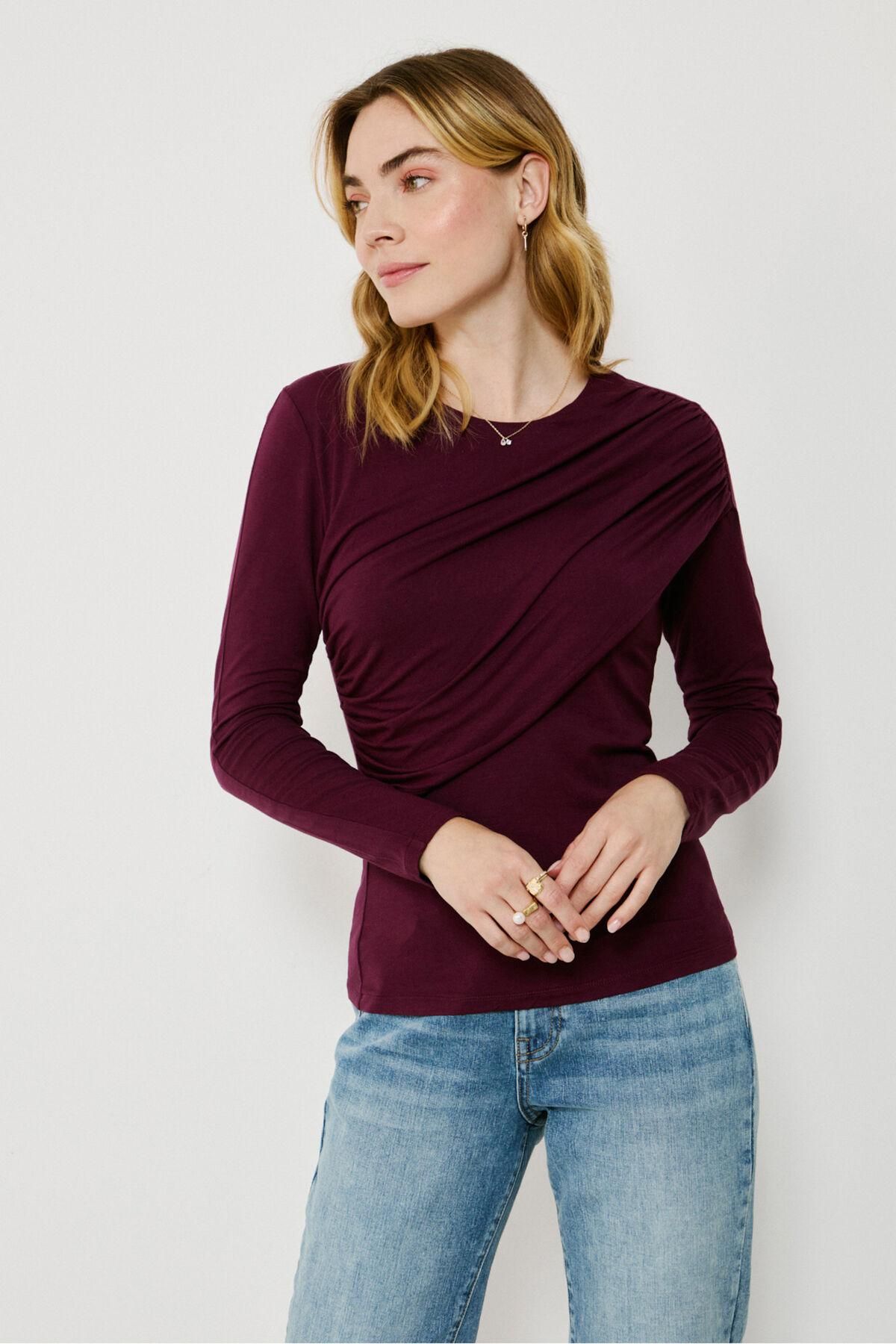 빌라 드레이프 슬림핏 버건디 긴팔 티셔츠 7762354 MORADO - 메인 이미지