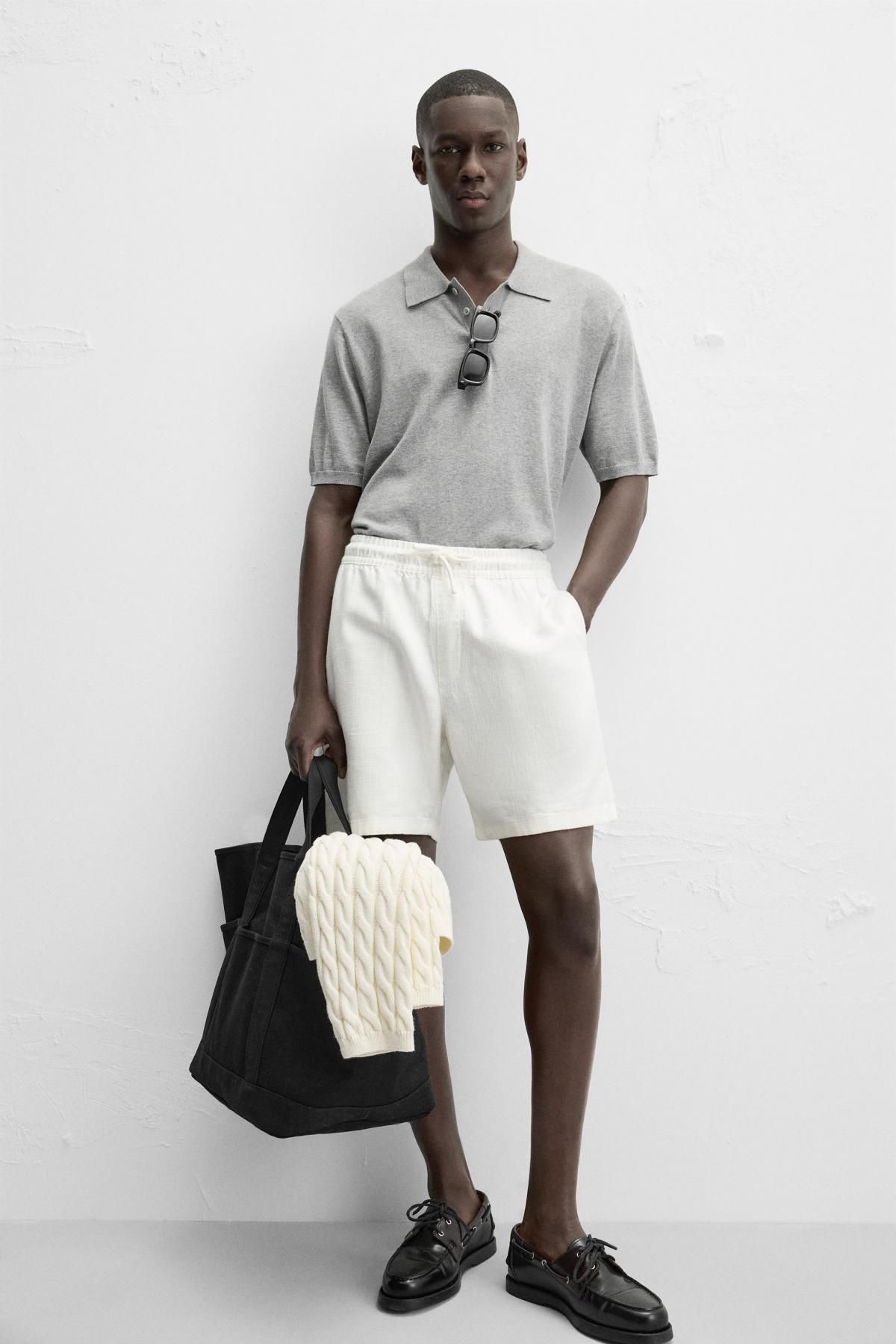 자라 텍스처 레귤러핏 버뮤다 쇼츠 7147/421 OYSTER-WHITE 이미지 6