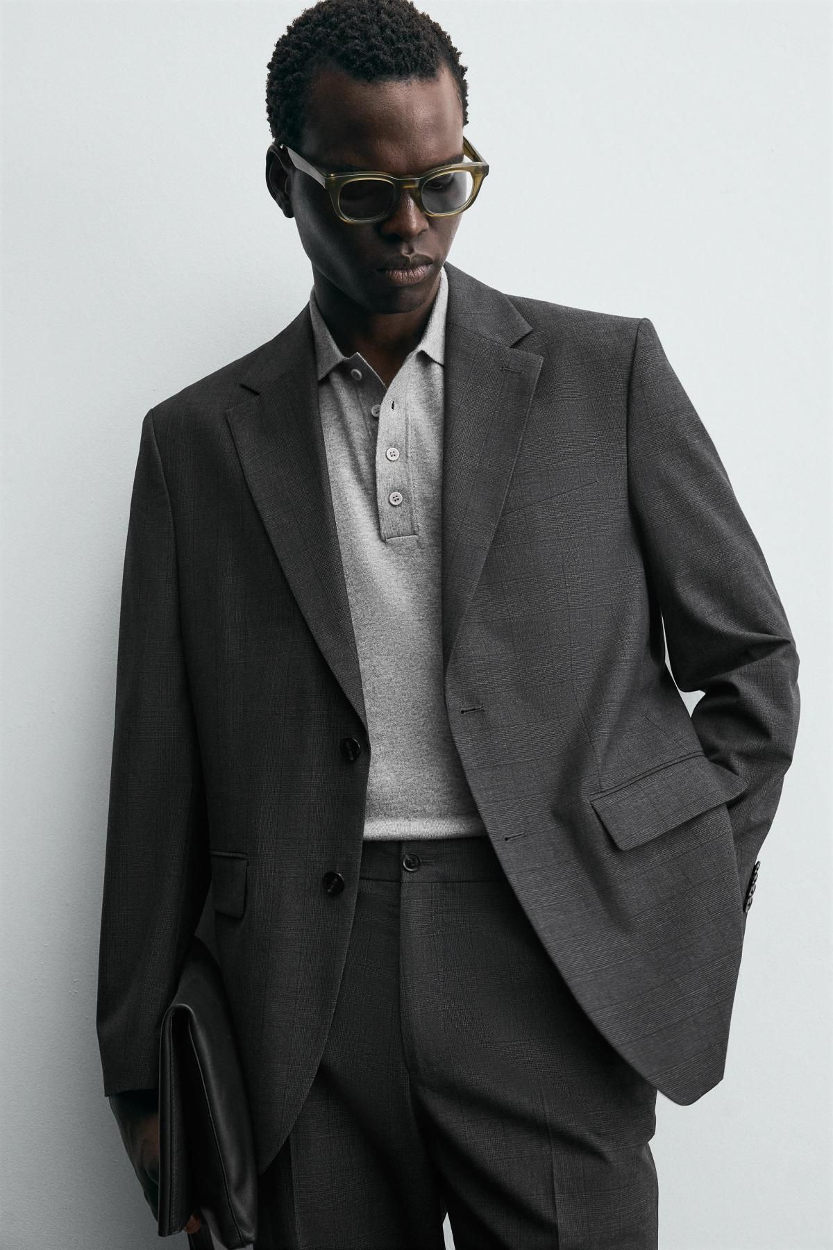 자라 체크 클래식 테일러드 블레이저 1564/350 ANTHRACITE GREY 이미지 8