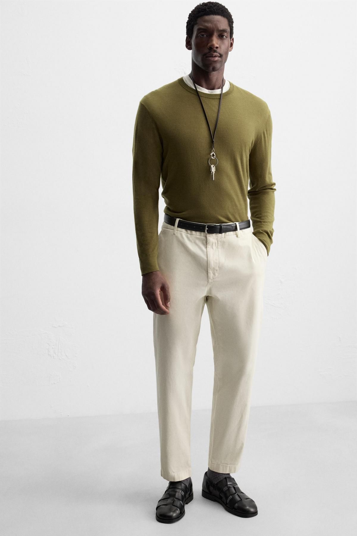 자라 미니멀 코튼 트윌 치노 슬랙스 팬츠 6786/186 OYSTER-WHITE - 상세 이미지 5