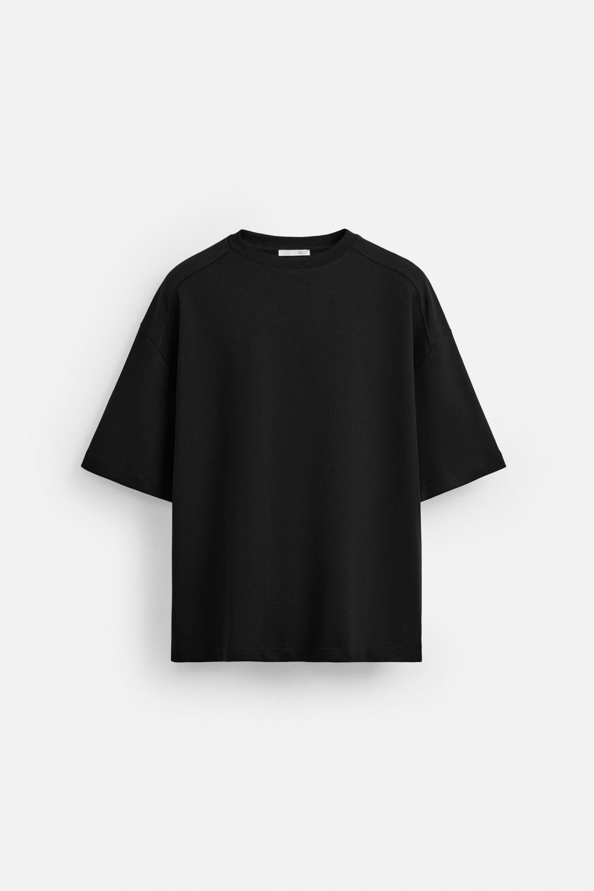 자라 테크니컬 인터록 오버핏 반팔 맨투맨 0761/365 BLACK - 메인 이미지