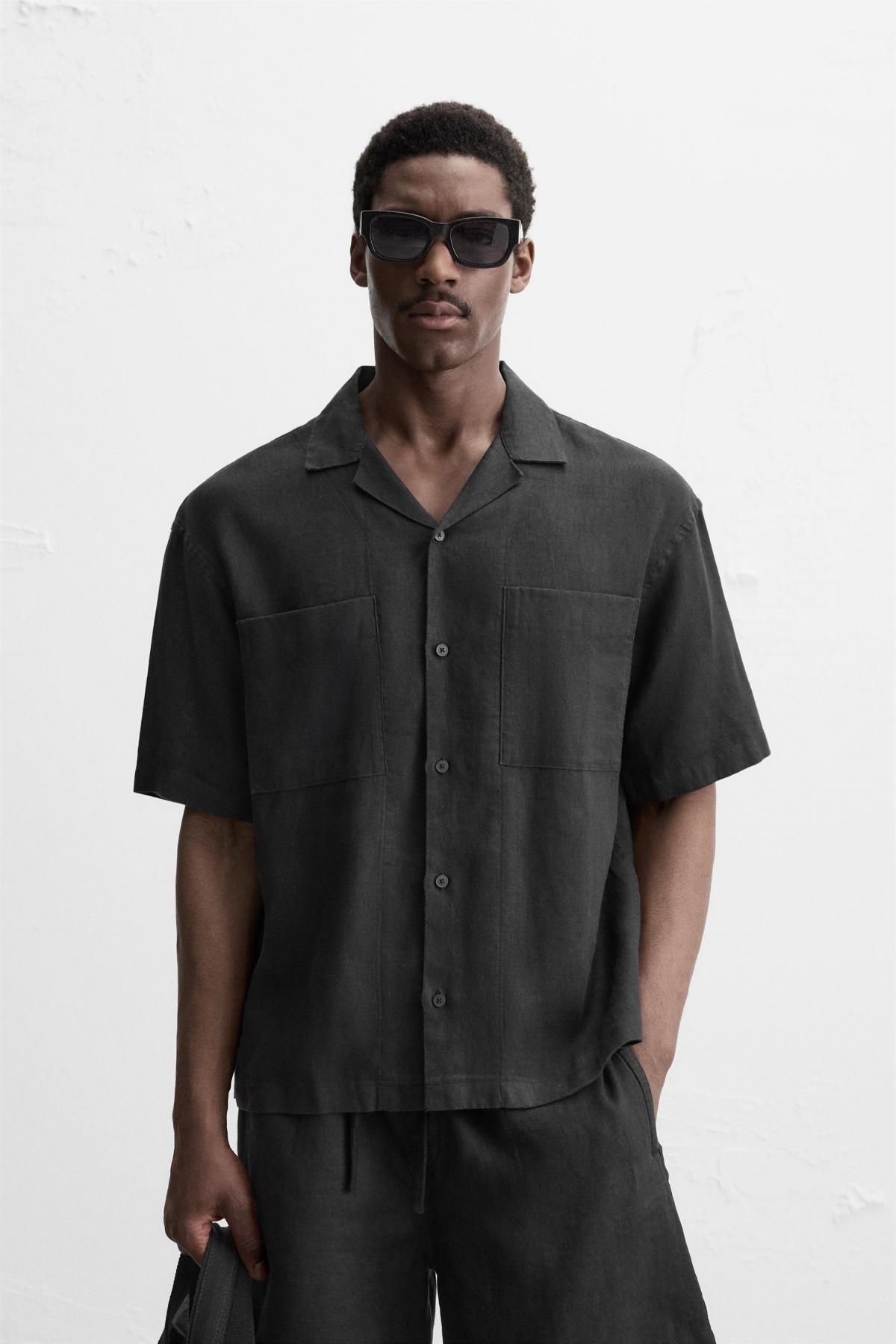 자라 100 리넨 셔츠 1618/310 BLACK - 상세 이미지 3