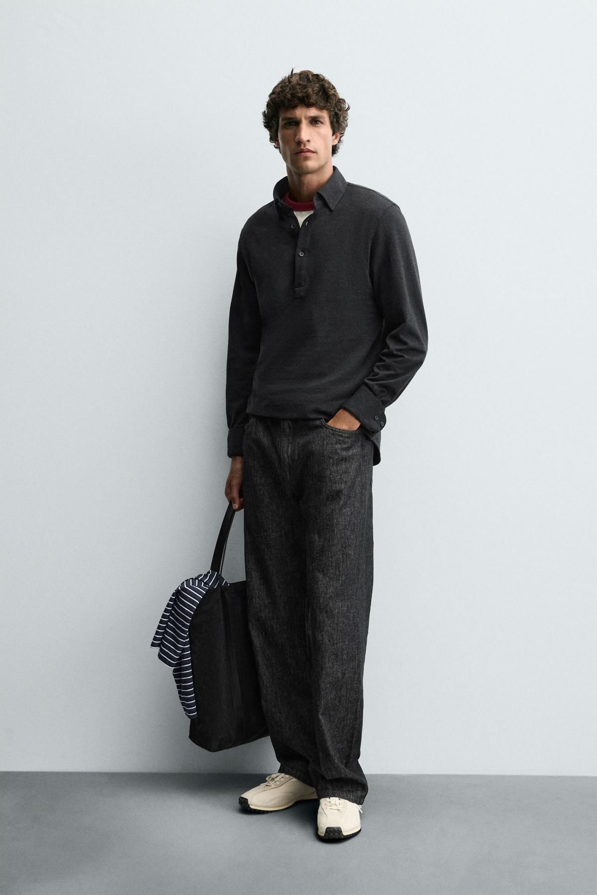 자라 소프트 코튼 테크니컬 긴팔 폴로셔츠 7545/783 DARK NAVY - 상세 이미지 5