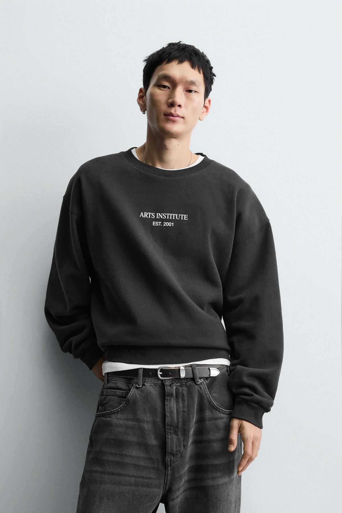자라 레터링 프린트 박시핏 스웨트셔츠 6264/300 DARK ANTHRACITE - 상세 이미지 3