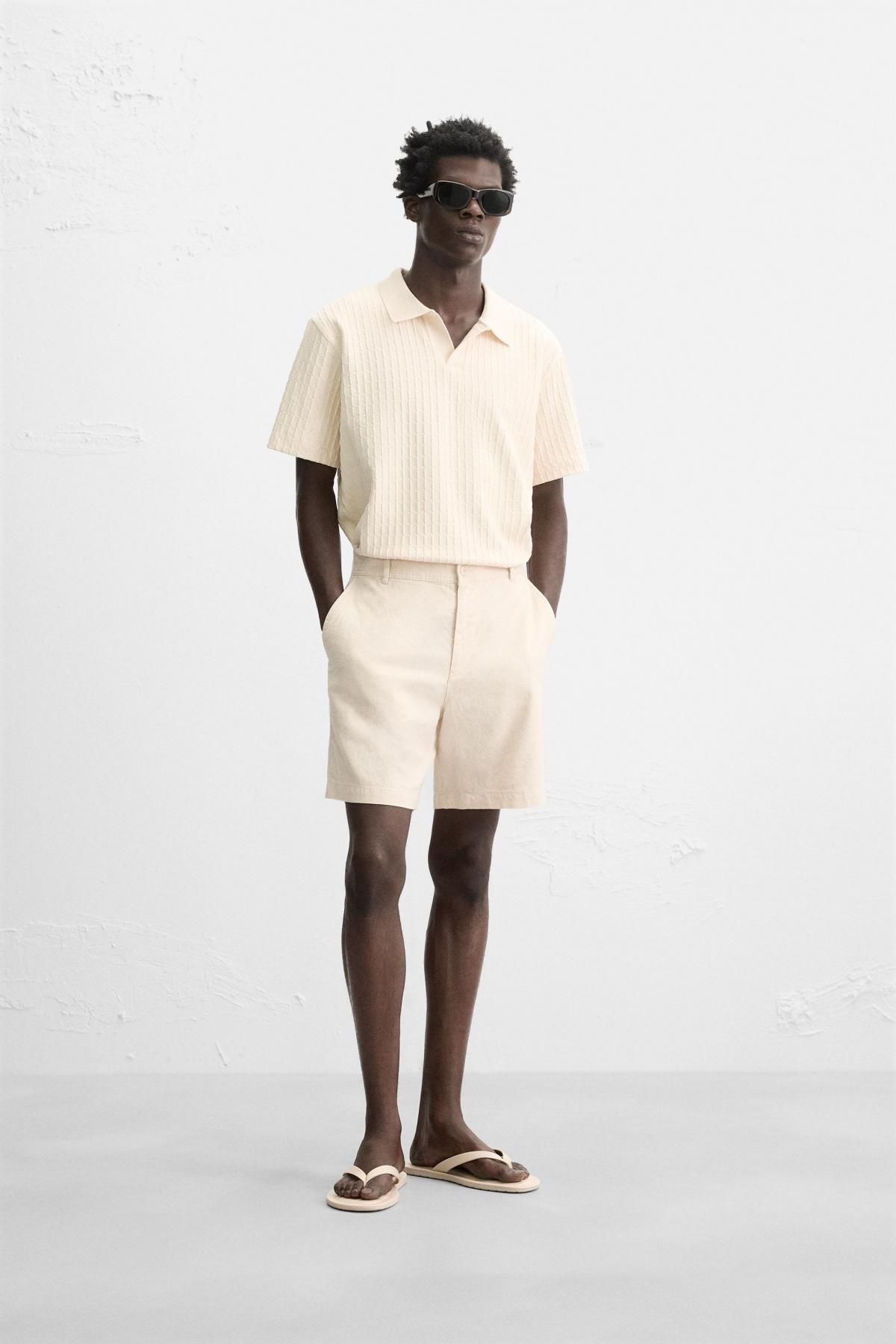 자라 베이직 코튼리넨 반바지 4391/305 LIGHT BEIGE - 상세 이미지 2