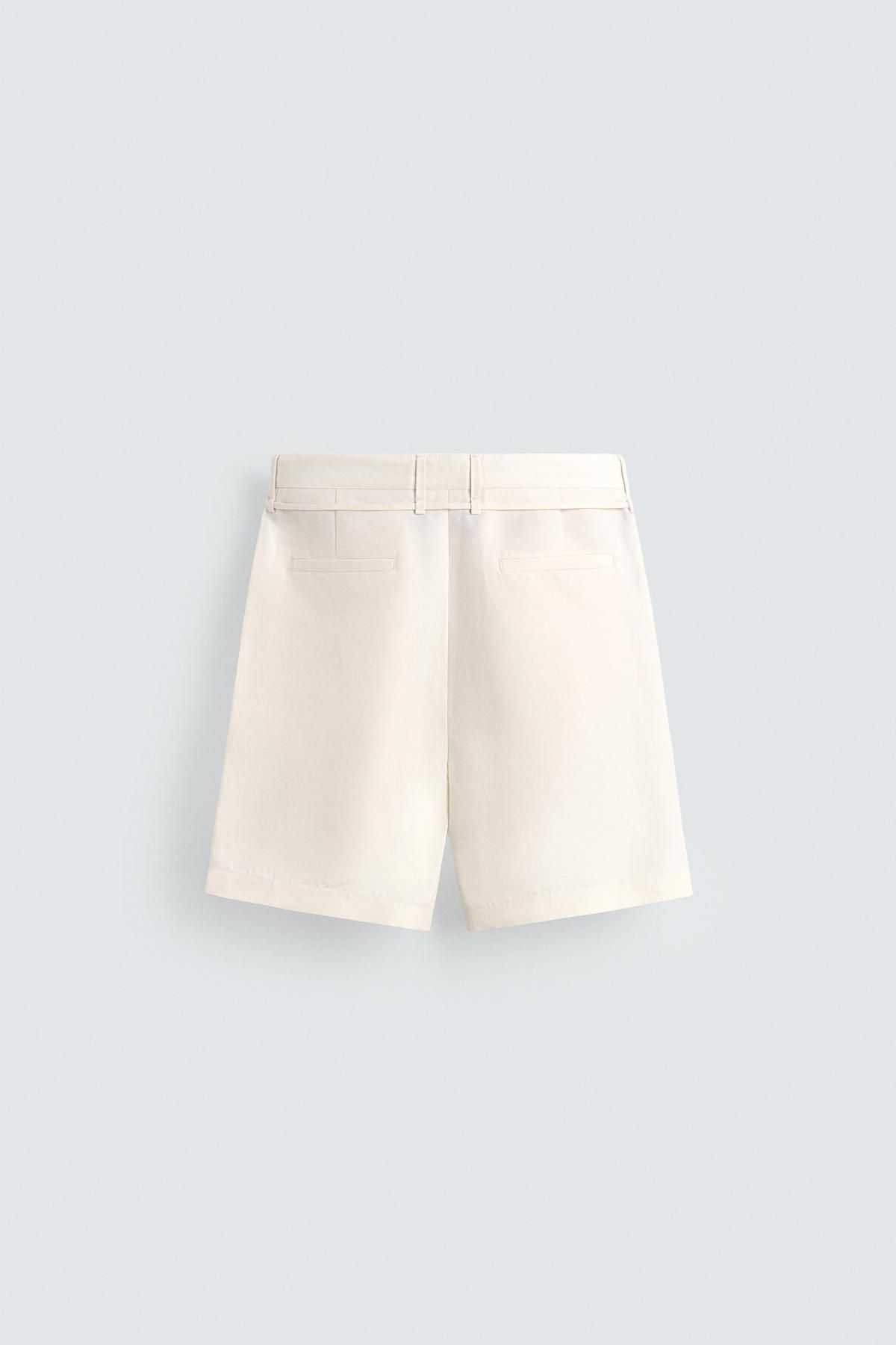 자라 린넨코튼 와이드 벨트 버뮤다 반바지 5900/444 OYSTER-WHITE 이미지 8