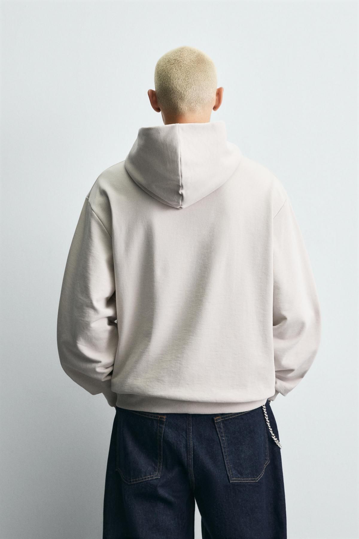 자라 코튼 베이직 후드 스웨트셔츠 0761/370 LIGHT BEIGE - 상세 이미지 4