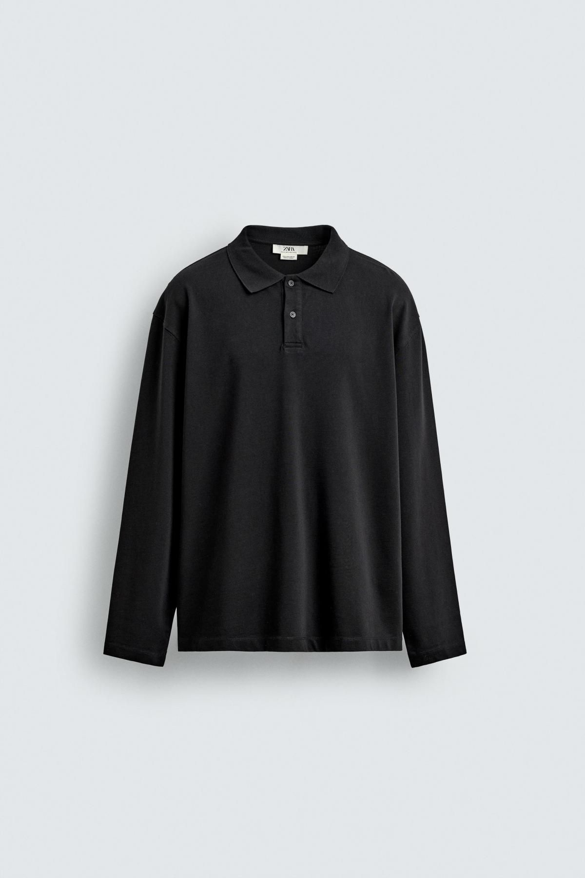자라 릴렉스핏 테크니컬 코튼 긴팔 폴로셔츠 4087/350 BLACK - 메인 이미지