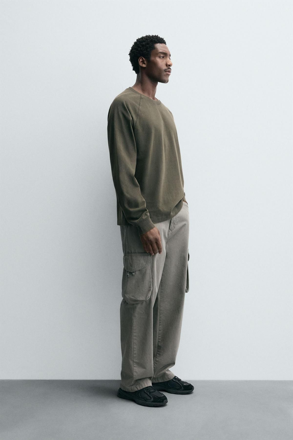 자라 워시드 릴랙스핏 라운드 긴팔 티셔츠 1887/311 WASHED GREEN - 상세 이미지 5