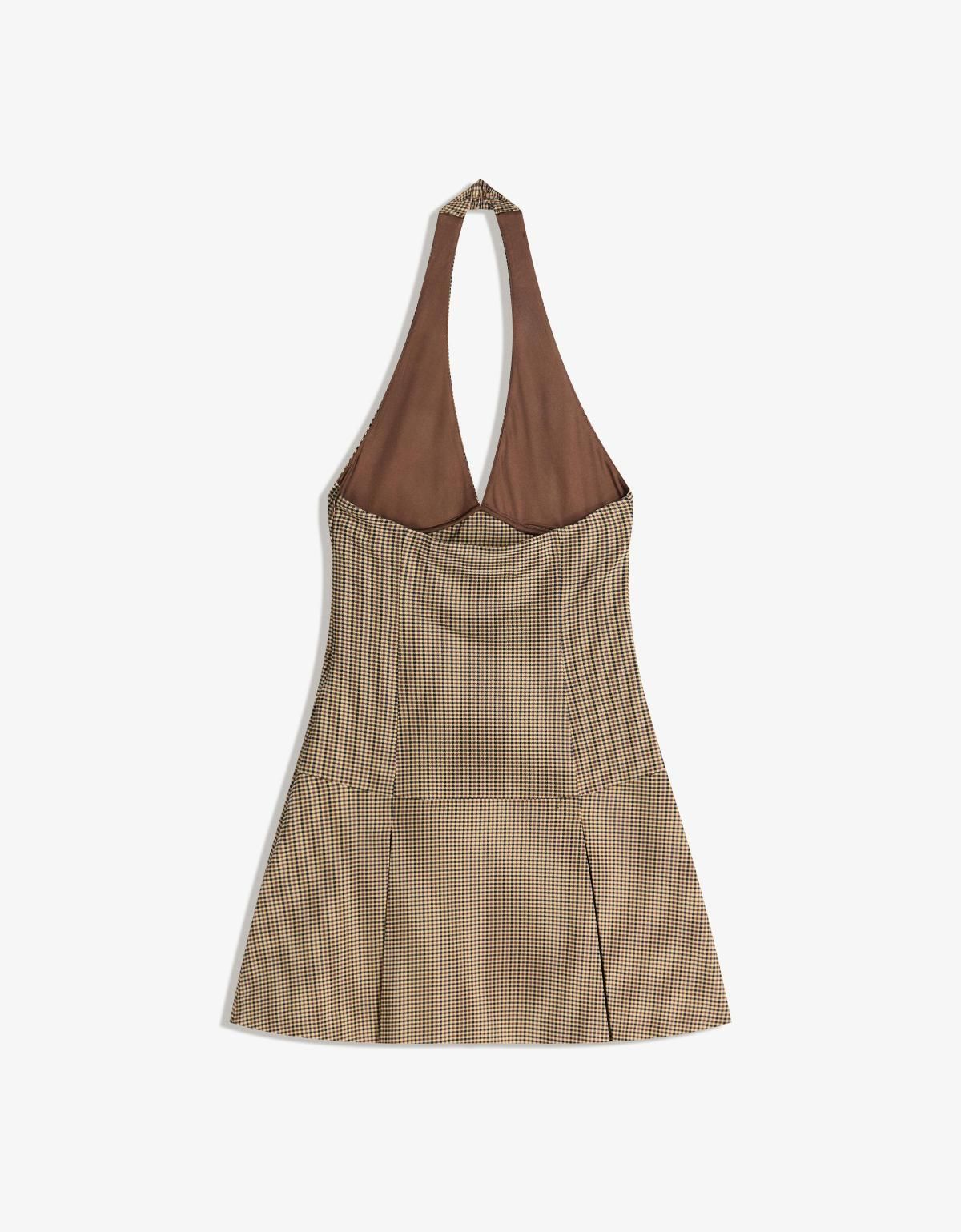 버쉬카 체크 패턴 홀터넥 미니 원피스 5868/008 BROWN - 상세 이미지 2