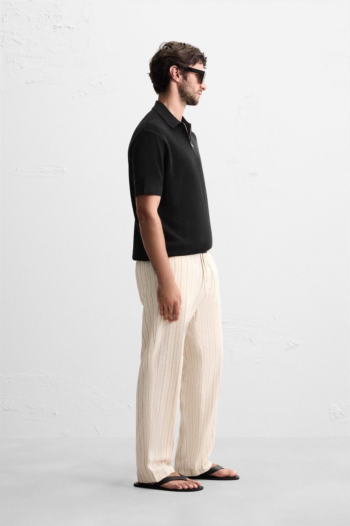자라 펄 니트 지퍼넥 폴로 반팔 셔츠 3284/366 BLACK - 상세 이미지 5