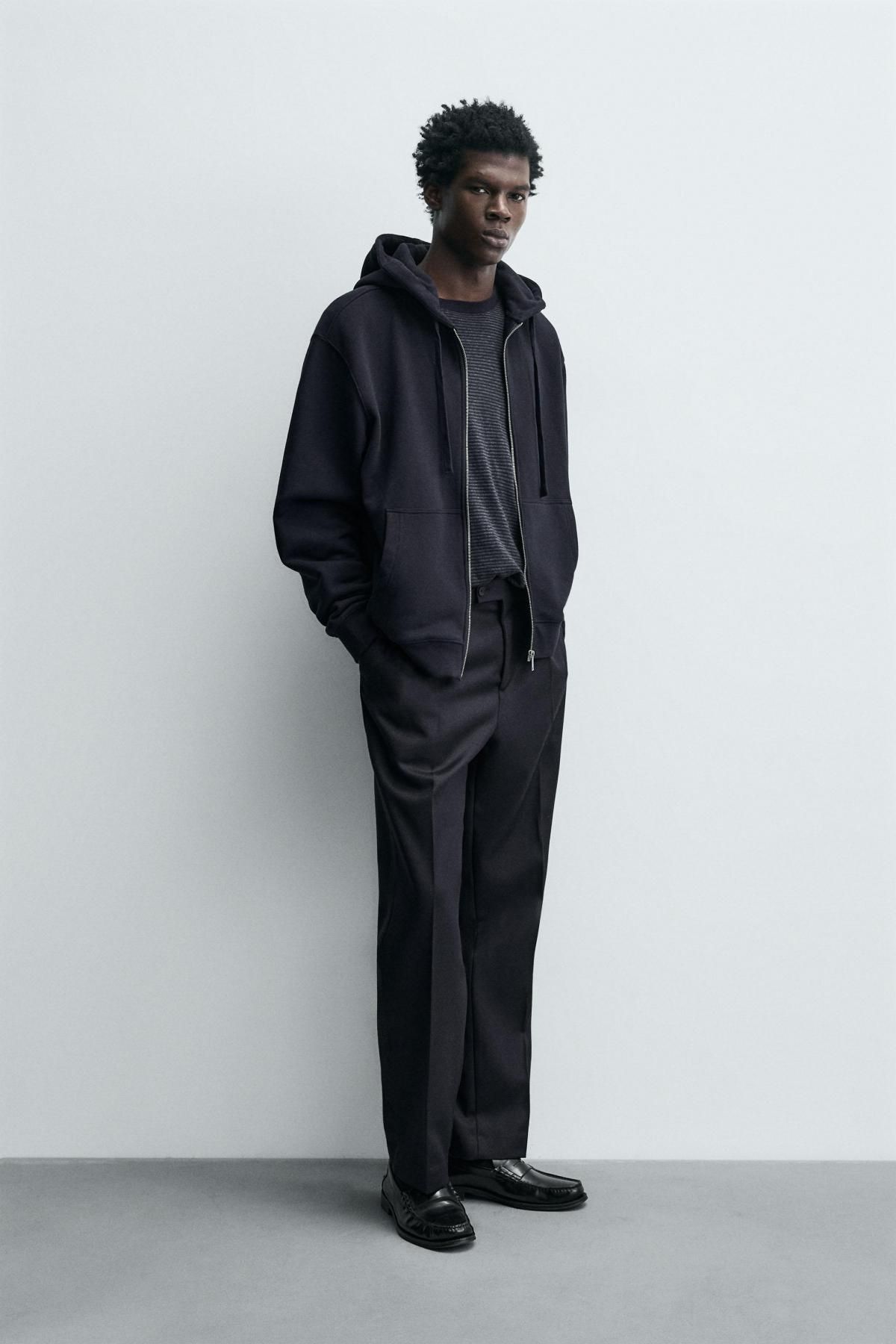 자라 울 텍스처 레귤러핏 슬랙스 팬츠 6746/638 NAVY BLUE - 상세 이미지 5