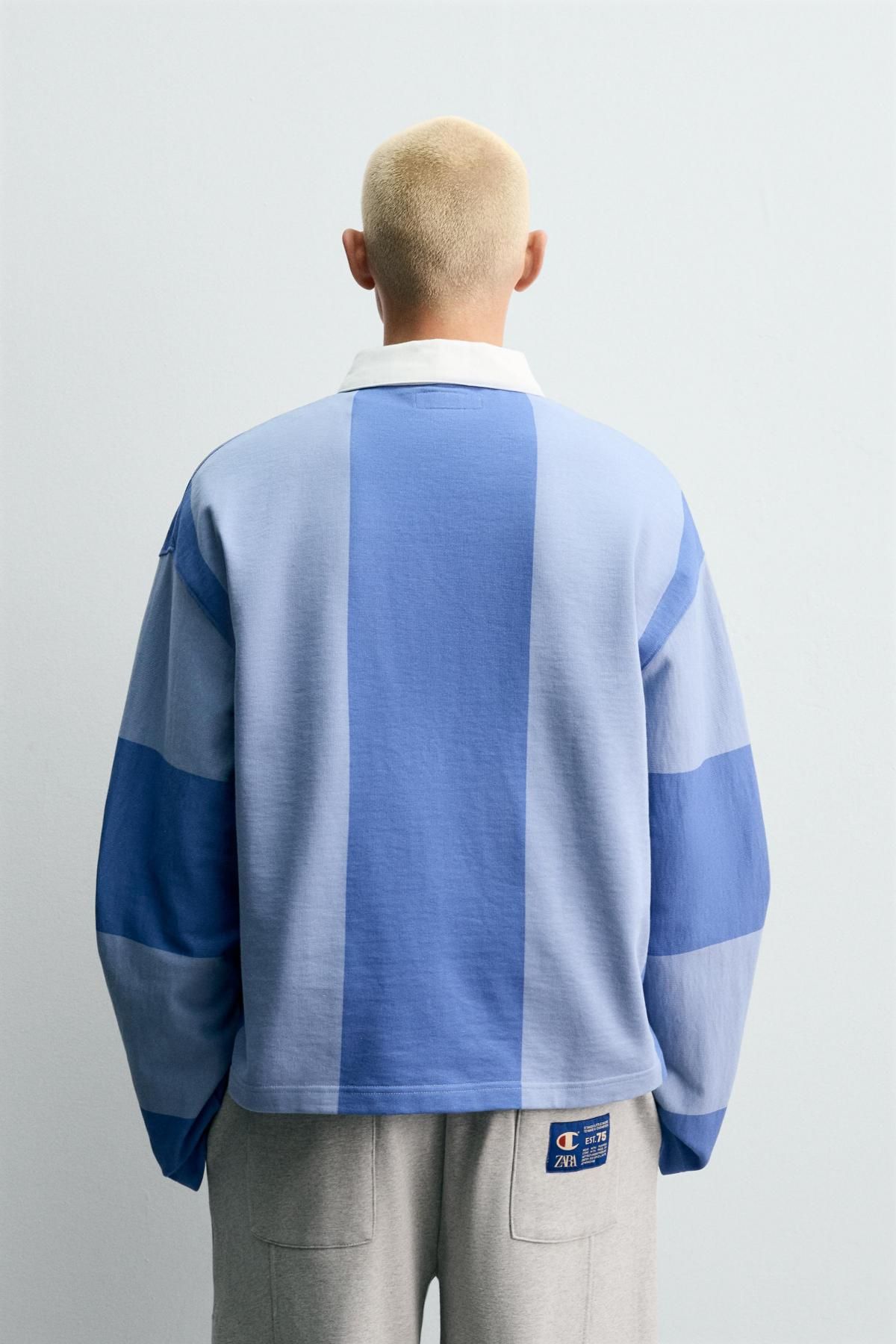 자라 컬러블록 테크니컬 긴팔 폴로셔츠 X 챔피온 4393/315 BLUE - 상세 이미지 4
