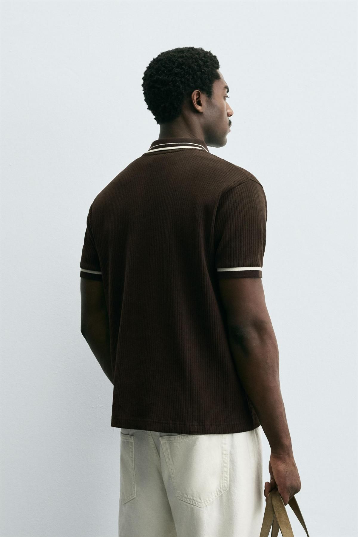 자라 콘트라스트 골지 반팔 폴로셔츠 4092/307 BROWN - 상세 이미지 4