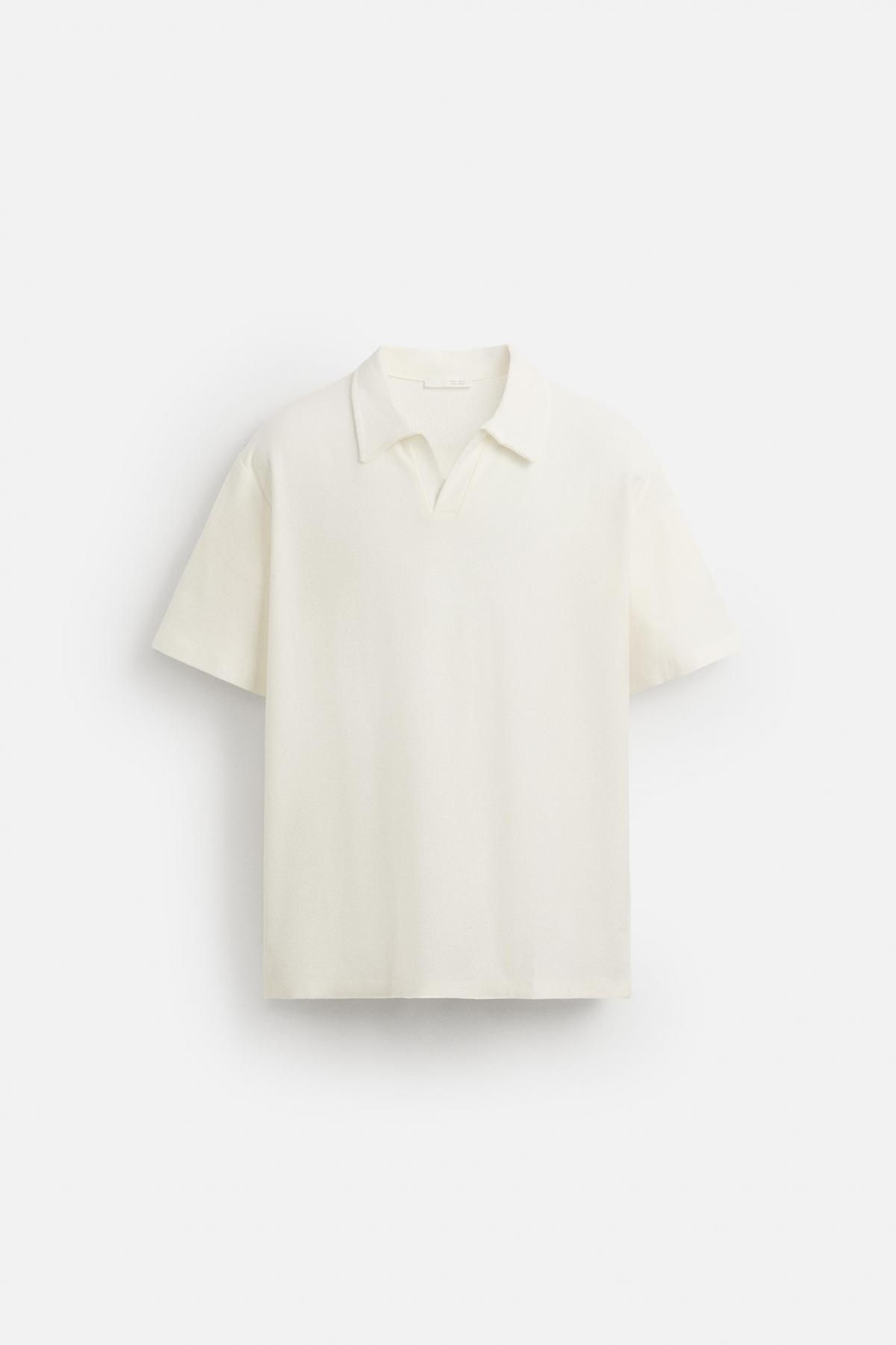 자라 아이보리 텍스처 레귤러핏 반팔 폴로셔츠 5372/301 OYSTER-WHITE - 메인 이미지