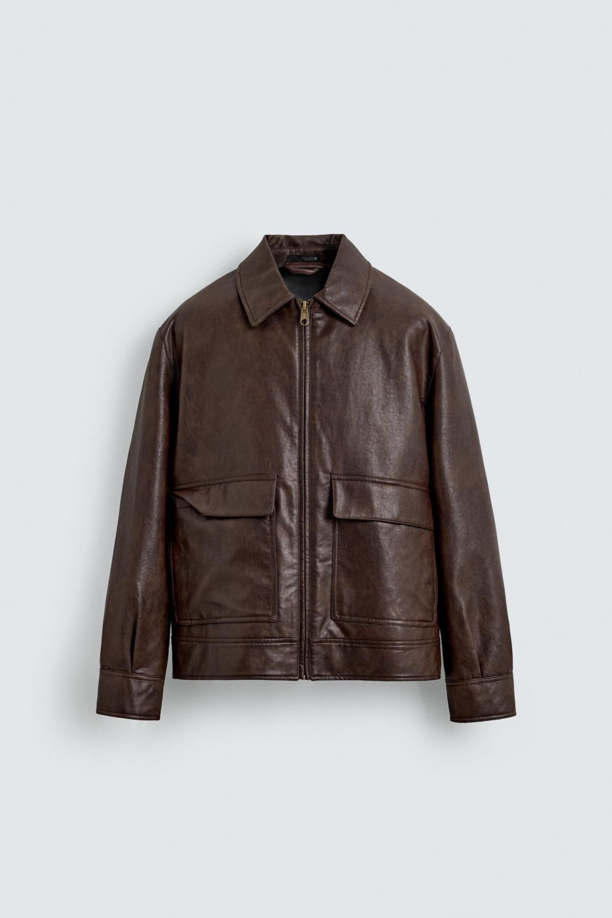 자라 테크니컬 페이크 레더 오버셔츠 자켓 3548/160 BROWN - 상품 이미지