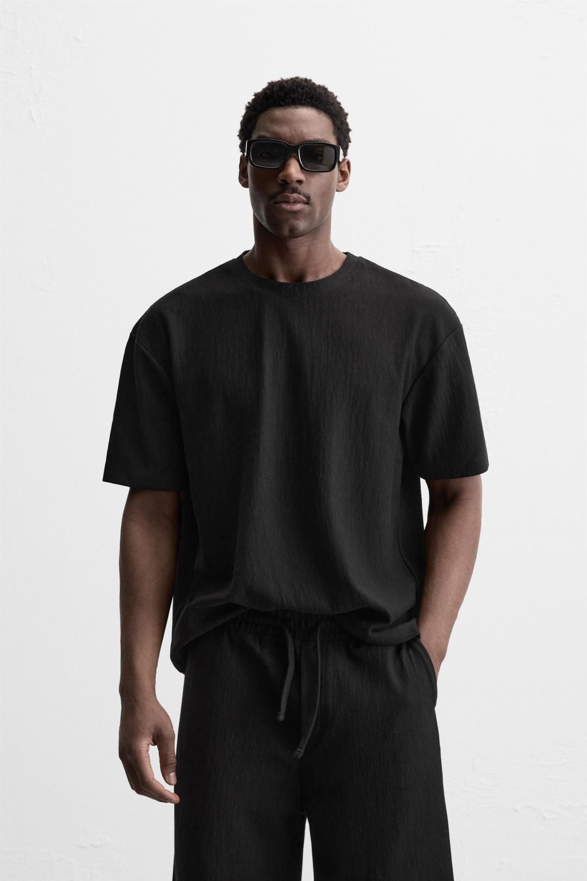 자라 텍스처 릴렉스핏 티셔츠 3992/405 BLACK - 상세 이미지 3