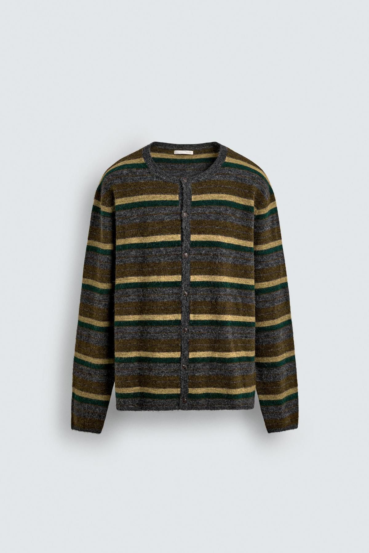 자라 스트라이프 자카드 라운드넥 가디건 2142/390 ANTHRACITE GREY - 메인 이미지