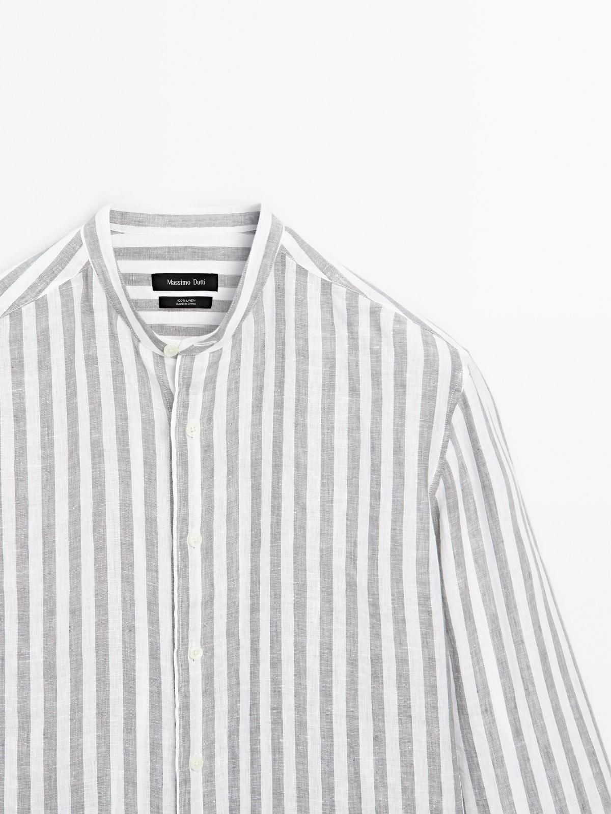 마시모두띠 스트라이프 린넨 스탠드카라 레귤러핏 긴팔셔츠 1777/270 GREYISH GREEN - 상세 이미지 5