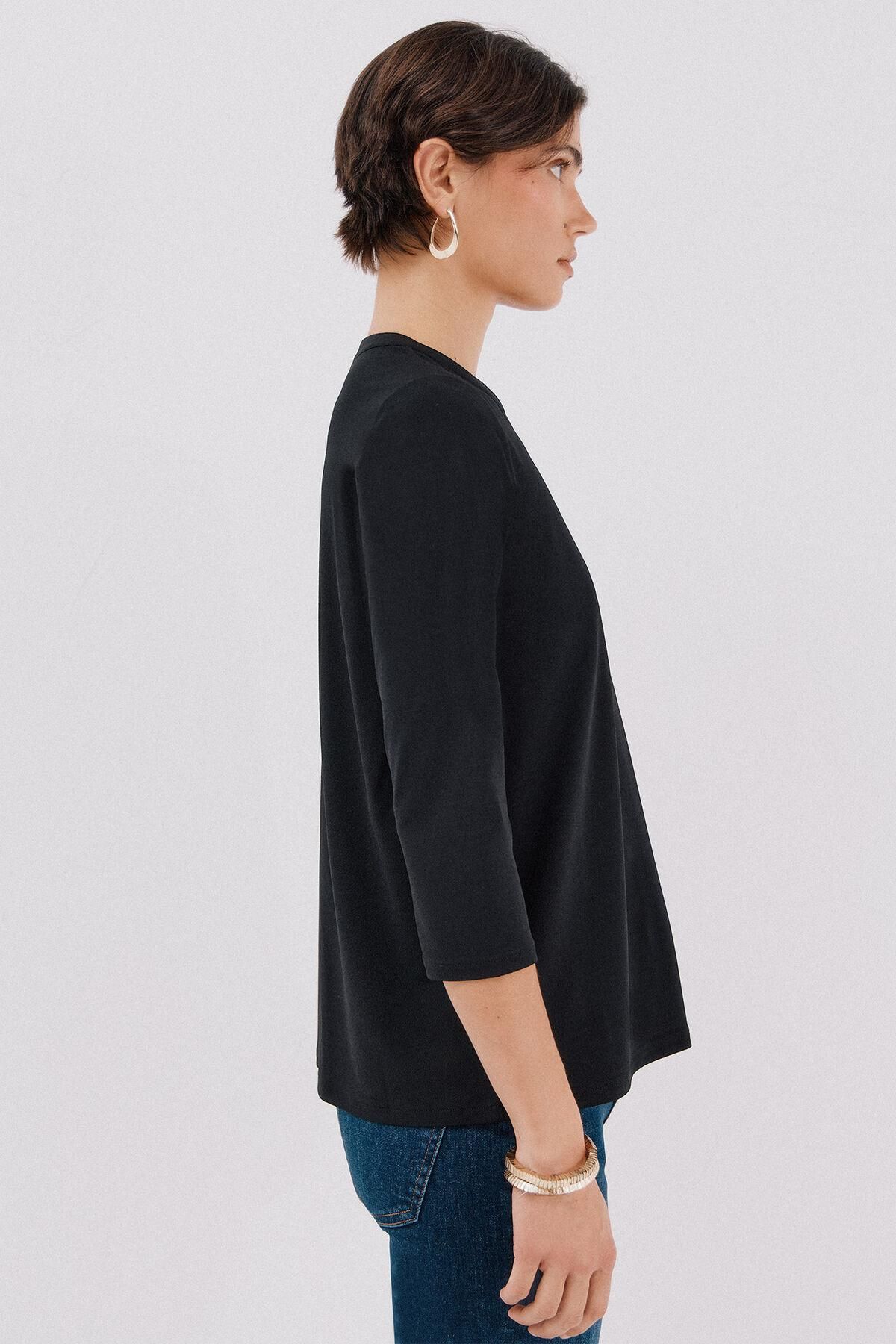 꼬르떼피엘 베이직 마오넥 7부 티셔츠 블랙 6322479 NEGRO - 상세 이미지 4