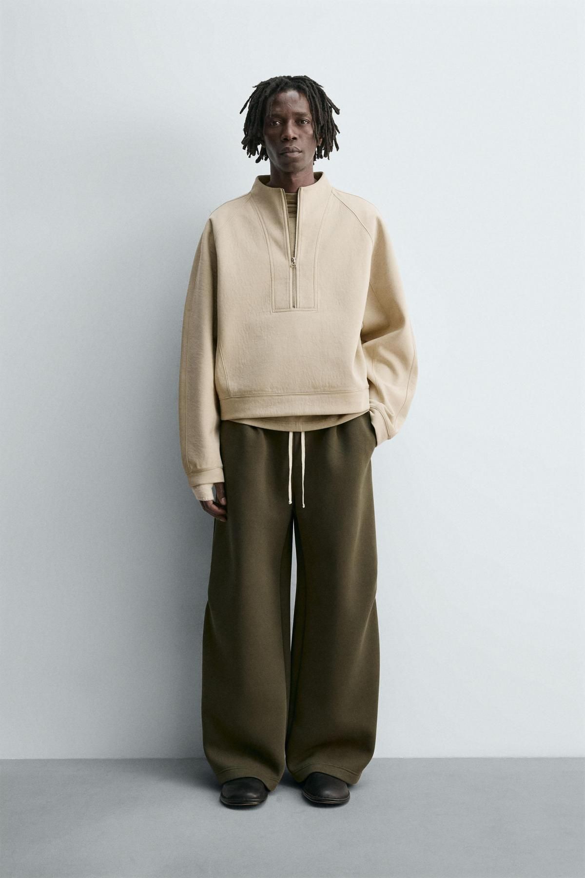 자라 네오프렌 스터드 와이드 팬츠 6318/336 OLIVE GREEN - 상세 이미지 2