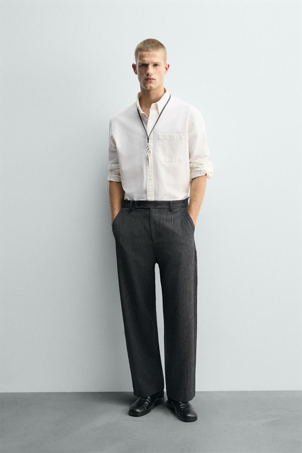 자라 테크니컬 텍스처 캐롯핏 슬랙스 팬츠 3046/395 GREY / BLUE - 상세 이미지 2