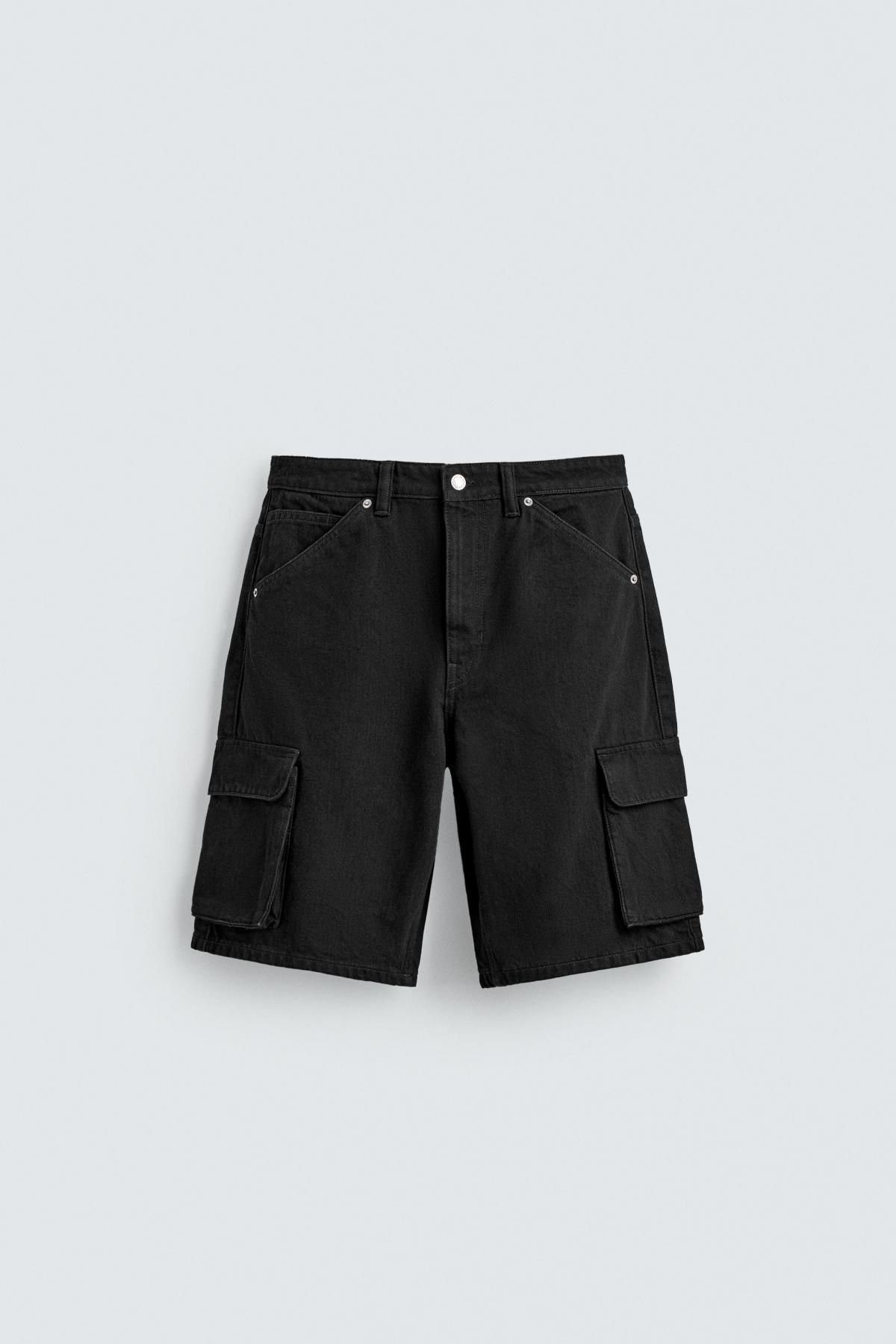 자라 테크니컬 블랙 데님 카고 버뮤다 반바지 4806/318 BLACK - 상품 이미지