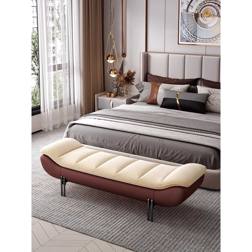 인테리어 베드벤치 침실용 벤치형 쇼파 소파 스툴 오렌지 + 베이지 120x50x42cm - 상세 이미지 5