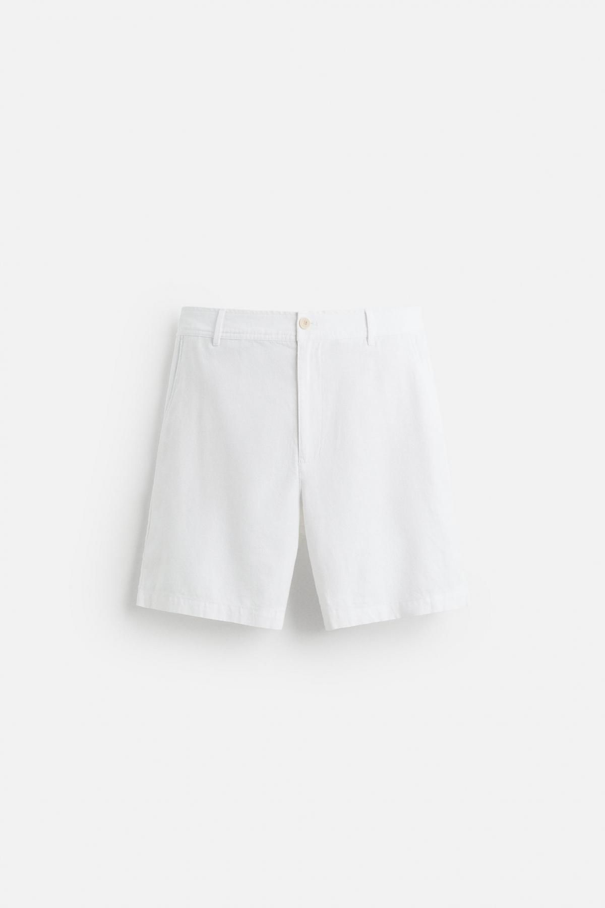 자라 화이트 코튼 린넨 레귤러핏 버뮤다 반바지 4391/305 WHITE - 메인 이미지