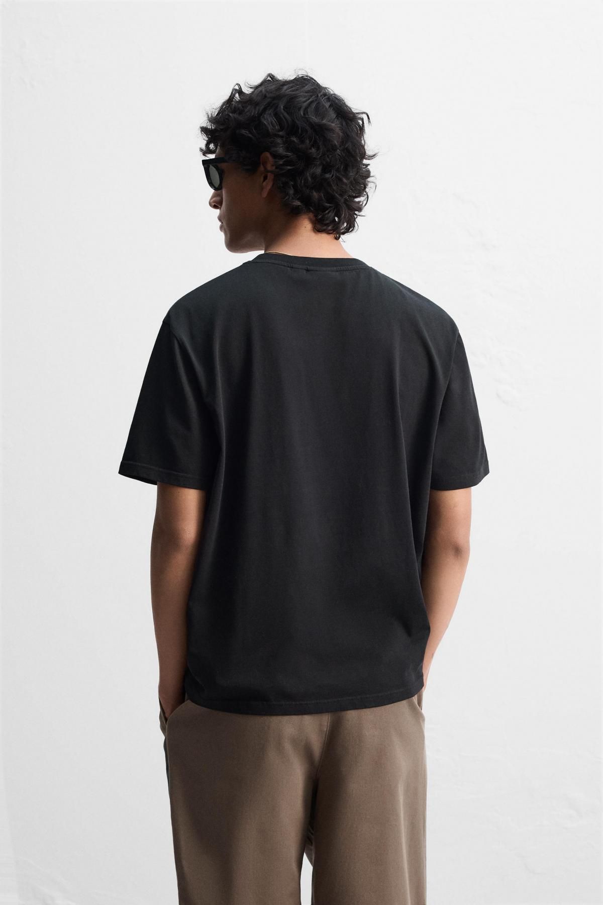 자라 슬림핏 미디엄 웨이트 티셔츠 1501/430 BLACK - 상세 이미지 4
