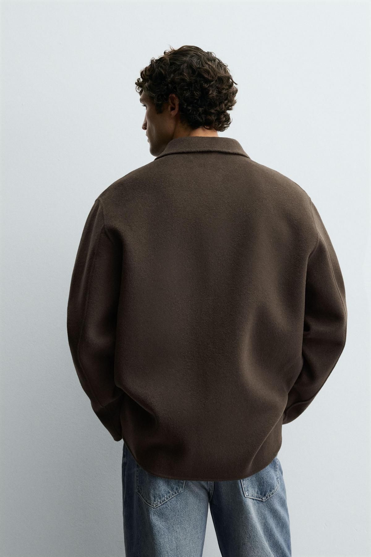 자라 루즈핏 울 테크니컬 포켓 오버셔츠 8491/306 BROWN - 상세 이미지 4