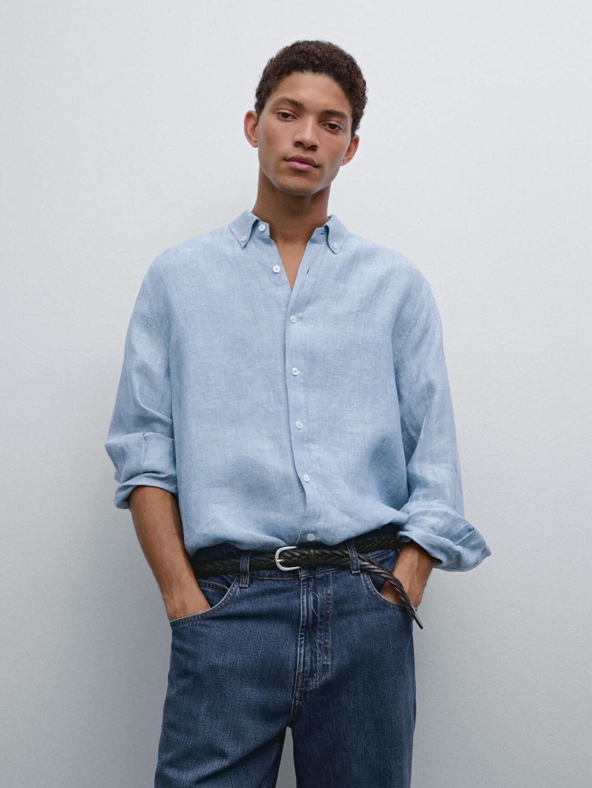 마시모두띠 리넨 클래식 레귤러핏 옥스포드 긴팔셔츠 1744/294 BLUE - 상세 이미지 3