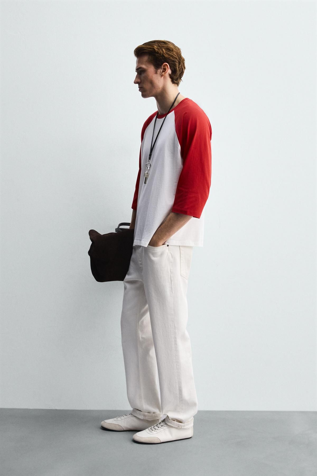 자라 베이스볼 컬러블록 래글런 7부 티셔츠 5644/370 WHITE / RED - 상세 이미지 5