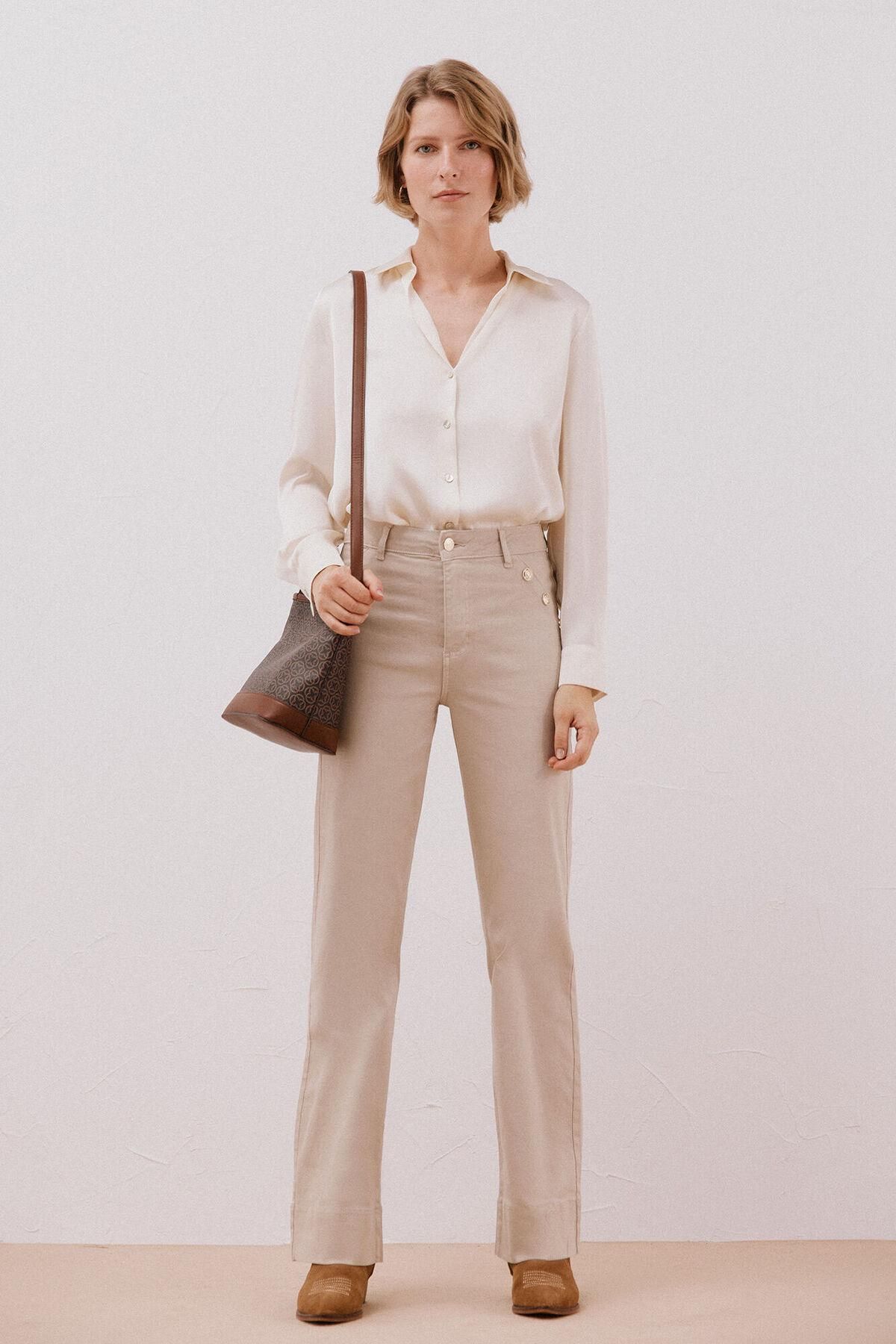 꼬르떼피엘 마린 버튼 하이웨이스트 와이드 팬츠 8822015 MARFIL - 상세 이미지 2