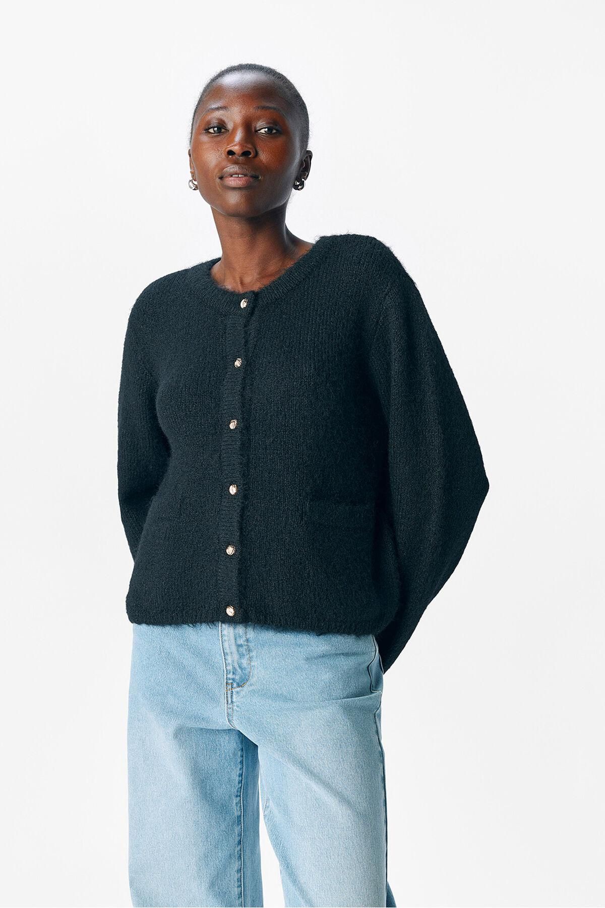 오브젝트 골드버튼 라운드넥 울 블렌드 가디건 5795334 NEGRO - 상세 이미지 4