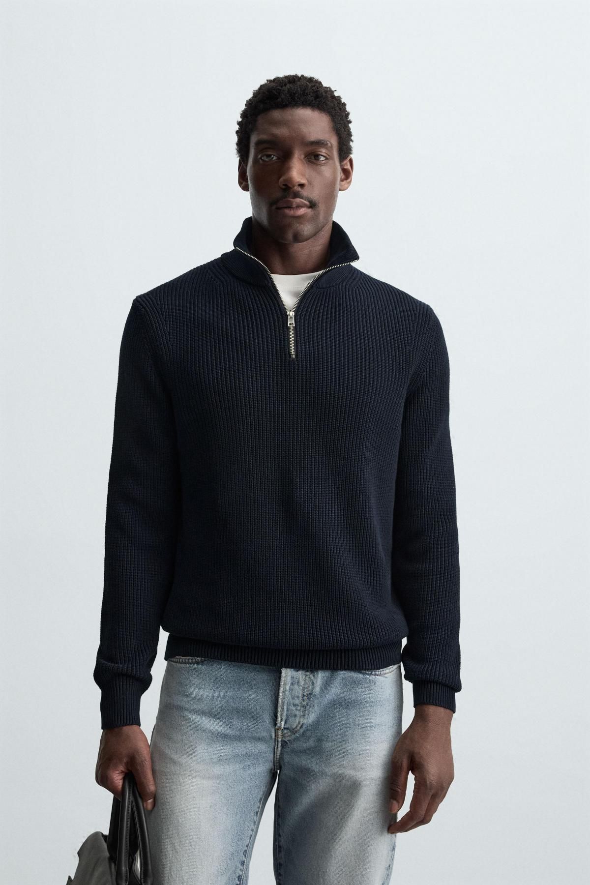 자라 하프집업 니트 스웨터 네이비 3284/400 NAVY BLUE - 상세 이미지 3