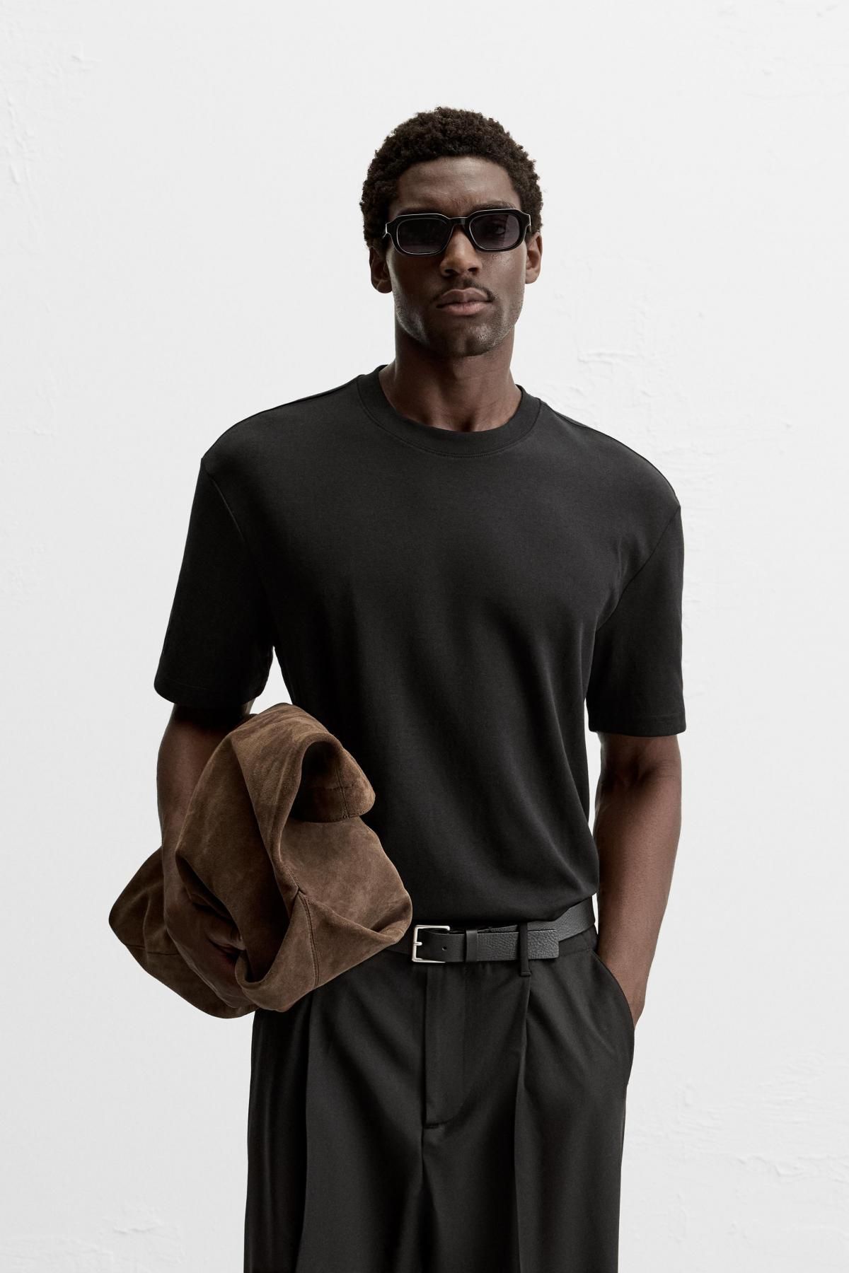 자라 베이직 레귤러핏 코튼 반팔 티셔츠 5584/471 BLACK - 상세 이미지 3
