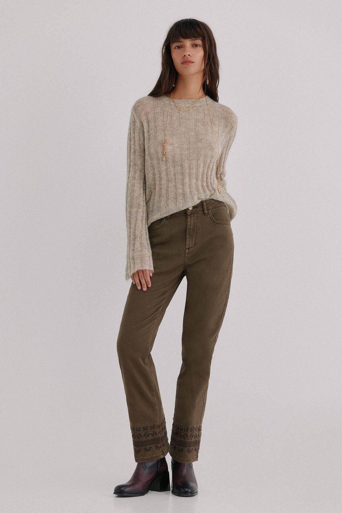 호스 인트로피아 보헤미안 플라워 자수 부츠컷 팬츠 8022178 MARRON - 상세 이미지 2