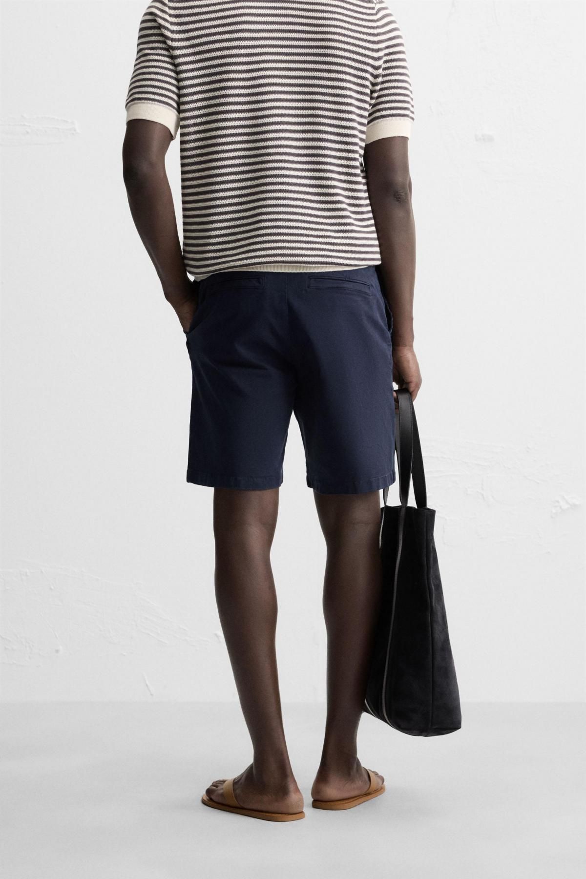 자라 네이비 테크니컬 스트레치 치노 반바지 9252/375 NAVY BLUE - 상세 이미지 4