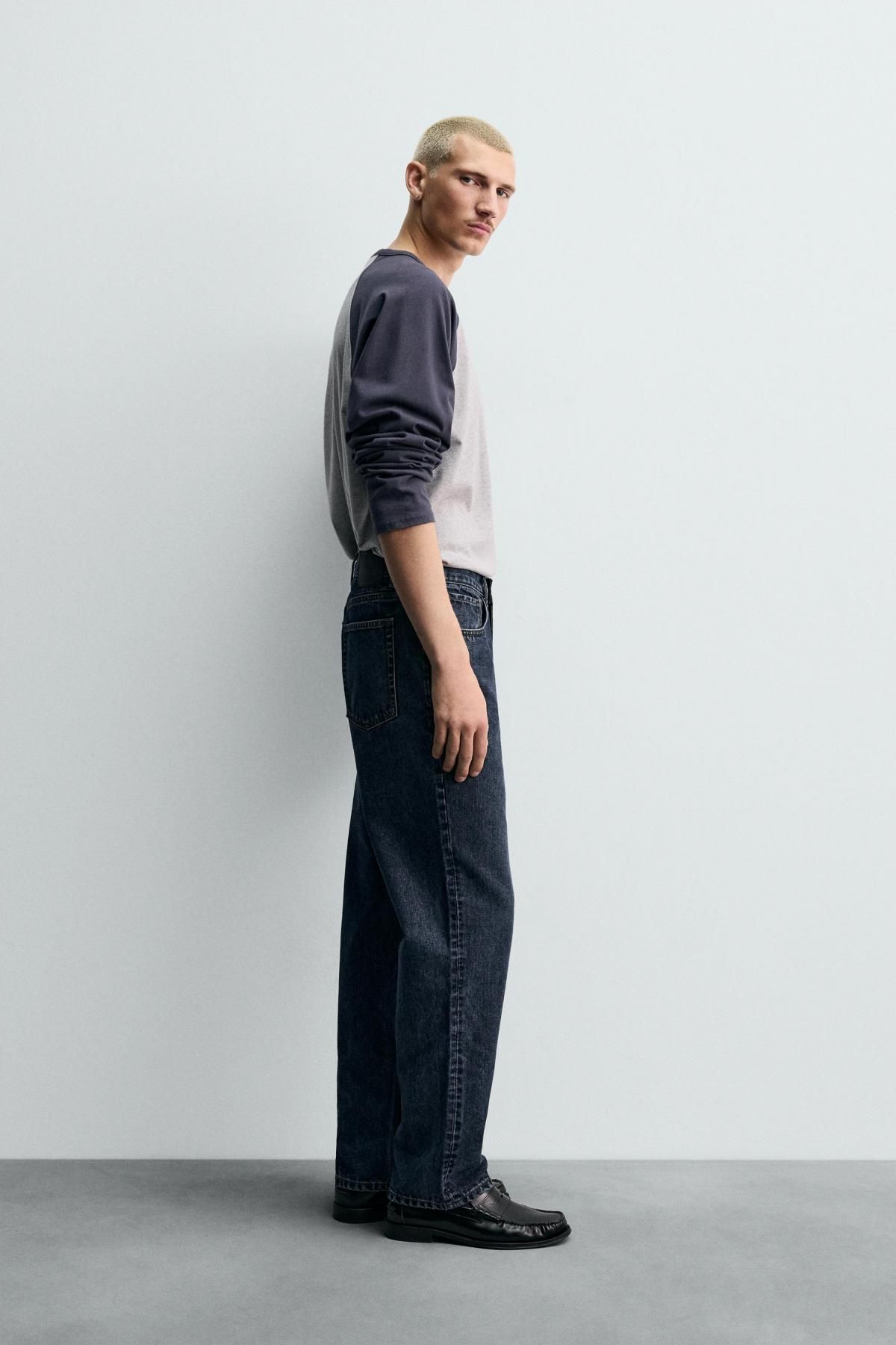 자라 컬러블록 래글런 긴팔 티셔츠 1501/340 GREY / BLUE - 상세 이미지 5